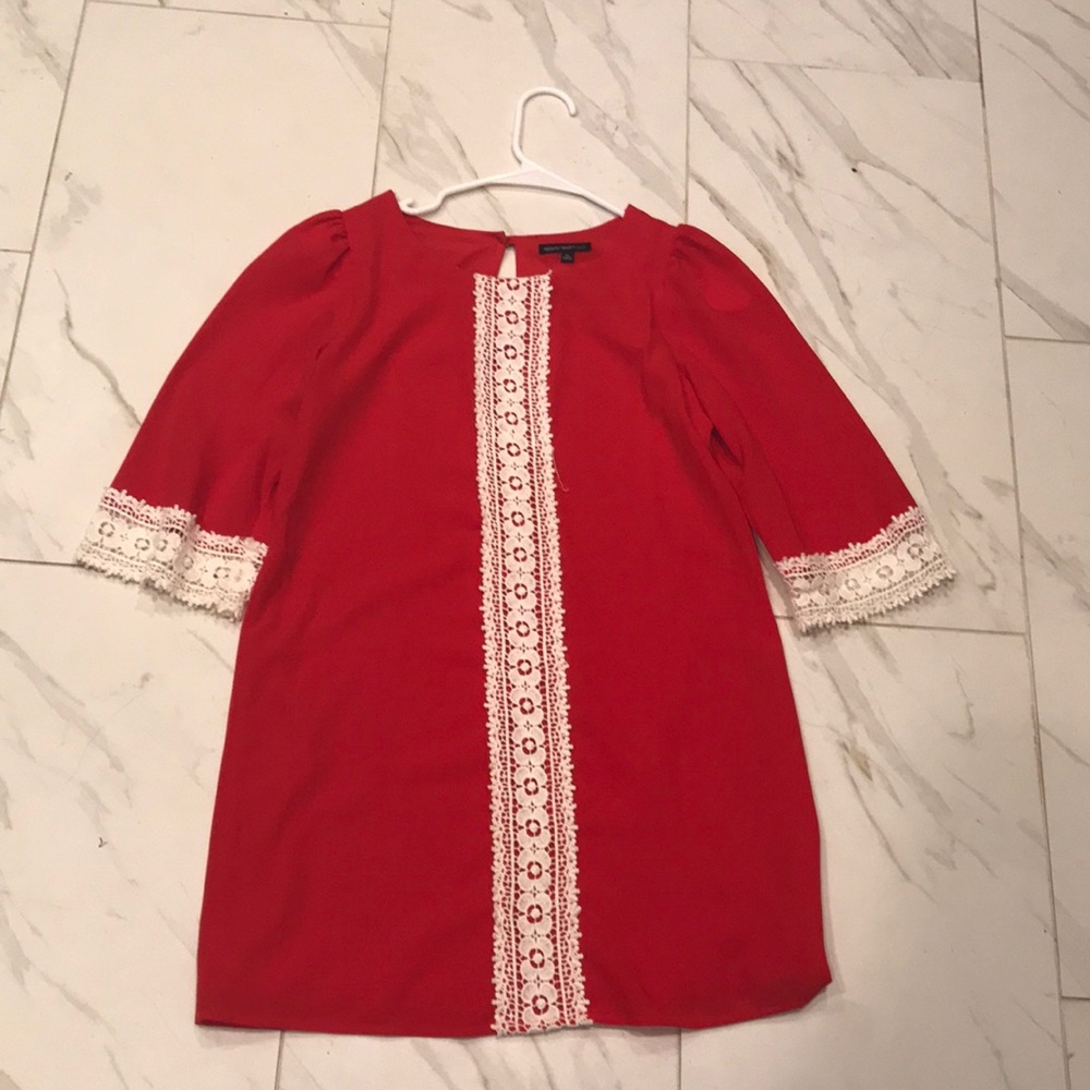 Red Sequin Hearts Girls dress with lace trim